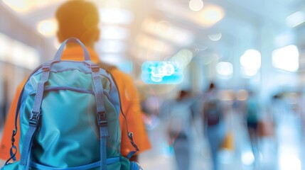 New students receive orientation welcome packs as they mingle in a vibrant campus setting