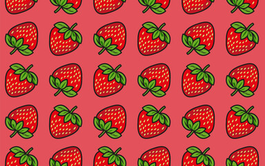 Vector Illustration Seamless Tropical Fruit, Strawberry with Blank Background