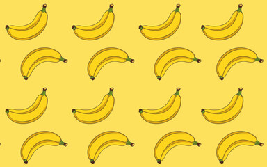 Vector Illustration Seamless Tropical Fruit, Banana with Blank Background