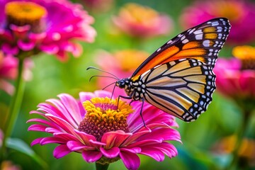 Fototapeta premium A butterfly is sitting on a pink flower