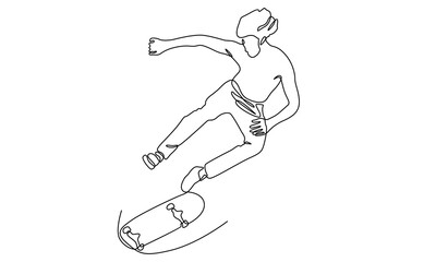 Obraz premium continuous line art of man riding skate and performing jump trick