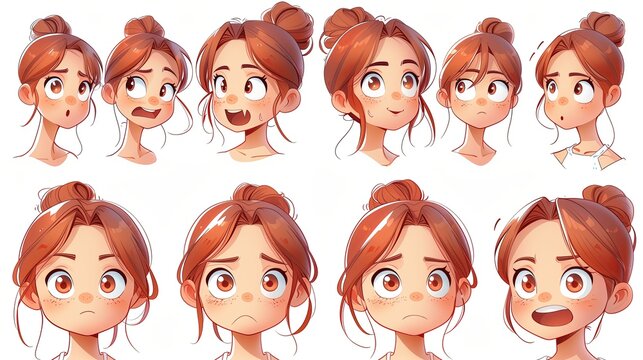 Cute Girl Emoji Sheet with Different Emotions and Dynamic Poses