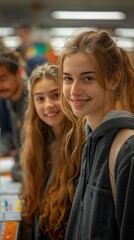 Smiling students at a school science fair