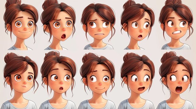 Cute Girl Emoji Sheet with Different Emotions and Dynamic Poses