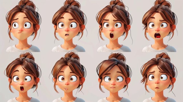 Cute Girl Emoji Sheet with Different Emotions and Dynamic Poses