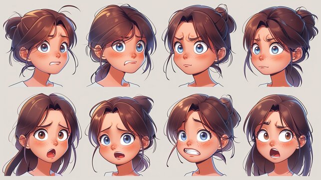 Cute Girl Emoji Sheet with Different Emotions and Dynamic Poses