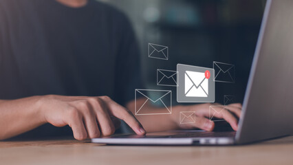 man reading electronic mail ,Email marketing and newsletter concept,Digital communication with...
