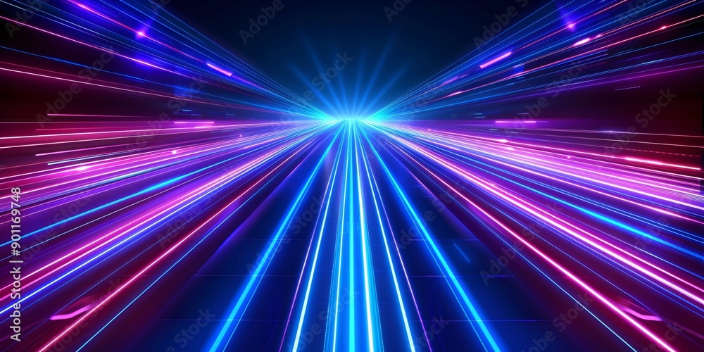 Canvas Prints futuristic abstract illustration with neon speed lines in blue.