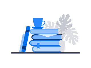 Books and coffee on table