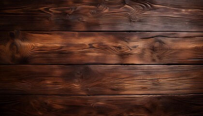 Obraz premium A top-down view of an old, worn wooden table with visible wood grain and texture. The background is a dark brown color.
