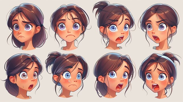 Cute Girl Emoji Sheet with Different Emotions and Dynamic Poses