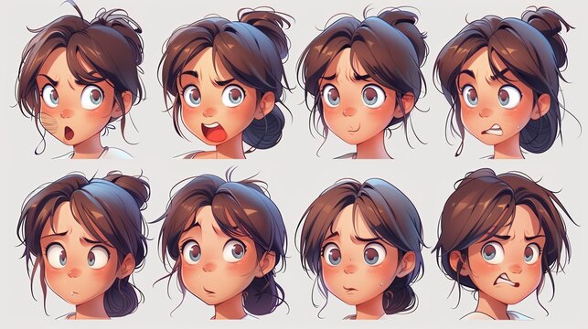 Cute Girl Emoji Sheet with Different Emotions and Dynamic Poses