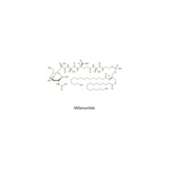 Mifamurtide flat skeletal molecular structure Antineoplastic drug used in cancer treatment. Vector illustration scientific diagram.