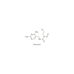 Nimustine flat skeletal molecular structure Antineoplastic drug used in cancer treatment. Vector illustration scientific diagram.