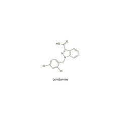 Fototapeta premium Lonidamine flat skeletal molecular structure Antineoplastic drug used in cancer treatment. Vector illustration scientific diagram.