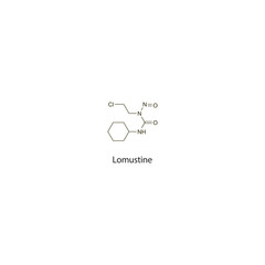 Lomustine flat skeletal molecular structure Antineoplastic drug used in cancer treatment. Vector illustration scientific diagram.