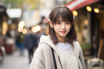 Teen pretty Japanese girl at outdoors