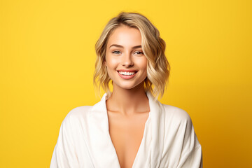 Obraz premium Young pretty blonde girl over isolated colorful background in a bathrobe