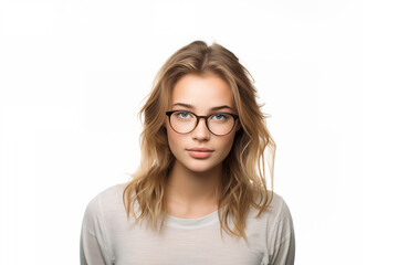 Obraz premium Young pretty blonde girl over isolated white background with glasses