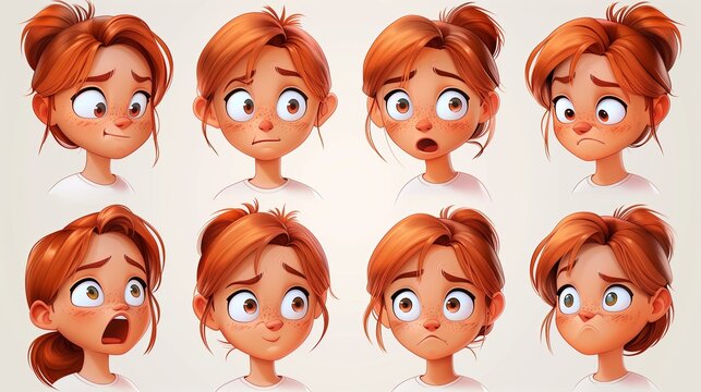 Cute Girl Emoji Sheet with Different Emotions and Dynamic Poses