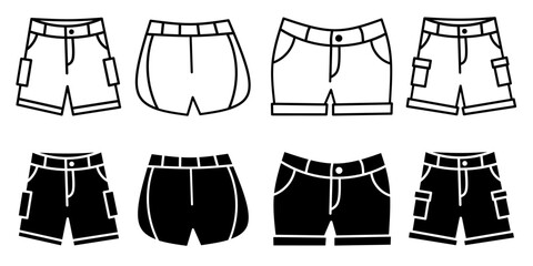 Shorts. Vector collection of shorts icon illustrations. Black icon design.