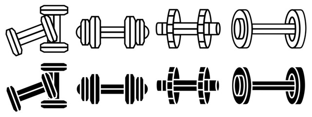 Dumbbell. Vector collection of dumbbell icon illustrations. Black icon design.