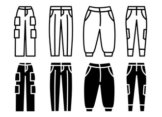 Pants. Vector collection of pants icon illustrations. Black icon design.