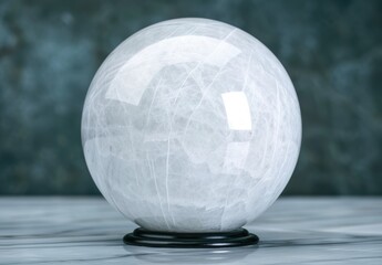 Glowing crystal ball on reflective surface