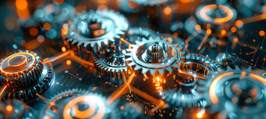 A close-up view of a group of intricately interlocking gears, showcasing the beauty and complexity of mechanical engineering