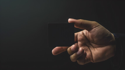 Hand Holding Empty Blank White Business Card Mockup: Features a hand holding an empty blank white business card mockup, designed for text advertisement and branding.