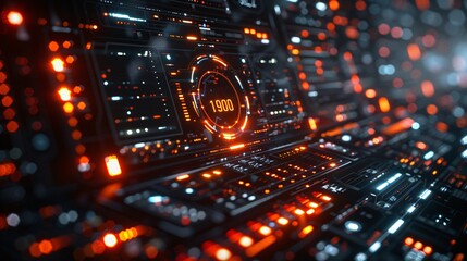 Futuristic Interface with Glowing Lights and Display