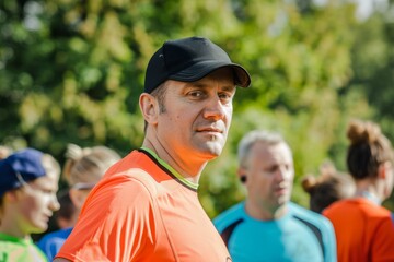 Portrait of a business charity event with a charity run, Generative AI