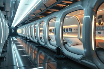 Obraz premium compact personal modules futuristic hotel, high-tech capsules for sleep