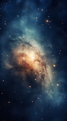 Fototapeta premium A vibrant nebula glows in a dark, starry sky. Swirling clouds of gas and dust create a mesmerizing display of color and light.