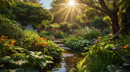 Nature jardin jungle &eacute;cologie rivi&egrave;re soleil IA 9