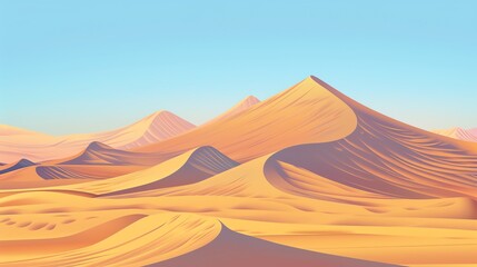 Naklejka premium A digital art rendering of sand dunes in a desert with a blue sky.