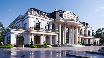 Fototapeta premium Stunning villa design in 3D, offering a breathtaking and realistic view of the home.