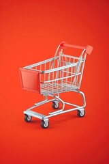 Shopping cart on red background