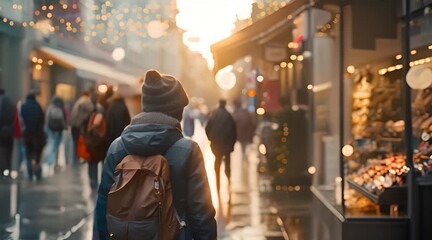 Winter Cityscape with a Man Walking - Powered by Adobe