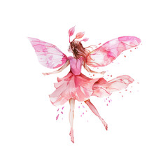 Fototapeta premium Pink fairy watercolor PNG file Transparent background