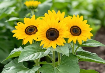 Fototapeta premium Vibrant yellow sunflowers in a garden