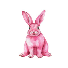Obraz premium pink rabbit watercolor PNG file Transparent background