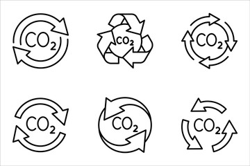 recycling co2 icon set, carbon circulation balance, offset or reduction emission, vector illustration on white background