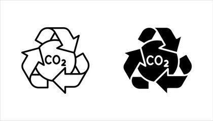 recycling co2 icon set, carbon circulation balance, offset or reduction emission, vector illustration on white background