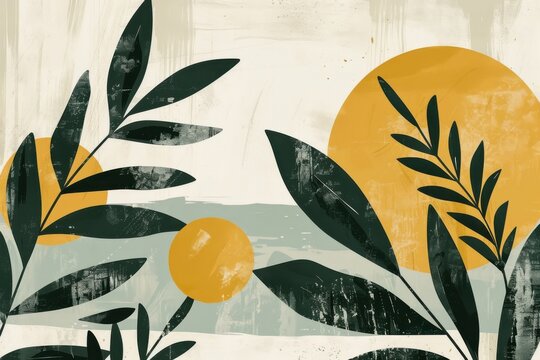 Abstract botany: creative depiction of olive twigs and contemporary minimalist floral designs, effortless green assembly. Seasonal flora