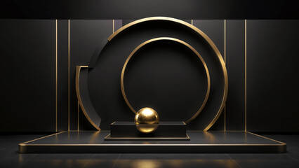 Abstract black background with gold details