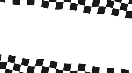 Race checker flag background. Finish check rally backdrop. Wavy chessboard pattern. Hippie twisted gingham checkerboard frame. Vector illustration isolated on white background. © Elena Pimukova