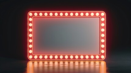 Illuminated marquee frame with bright bulbs on a dark background for artistic displays and advertising.
