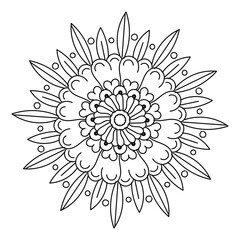 Circular pattern black and white floral ornamental mandala outline for coloring book pages