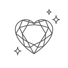 Heart shaped precious gemstone. Outline icon with editable stroke. Vector illustration